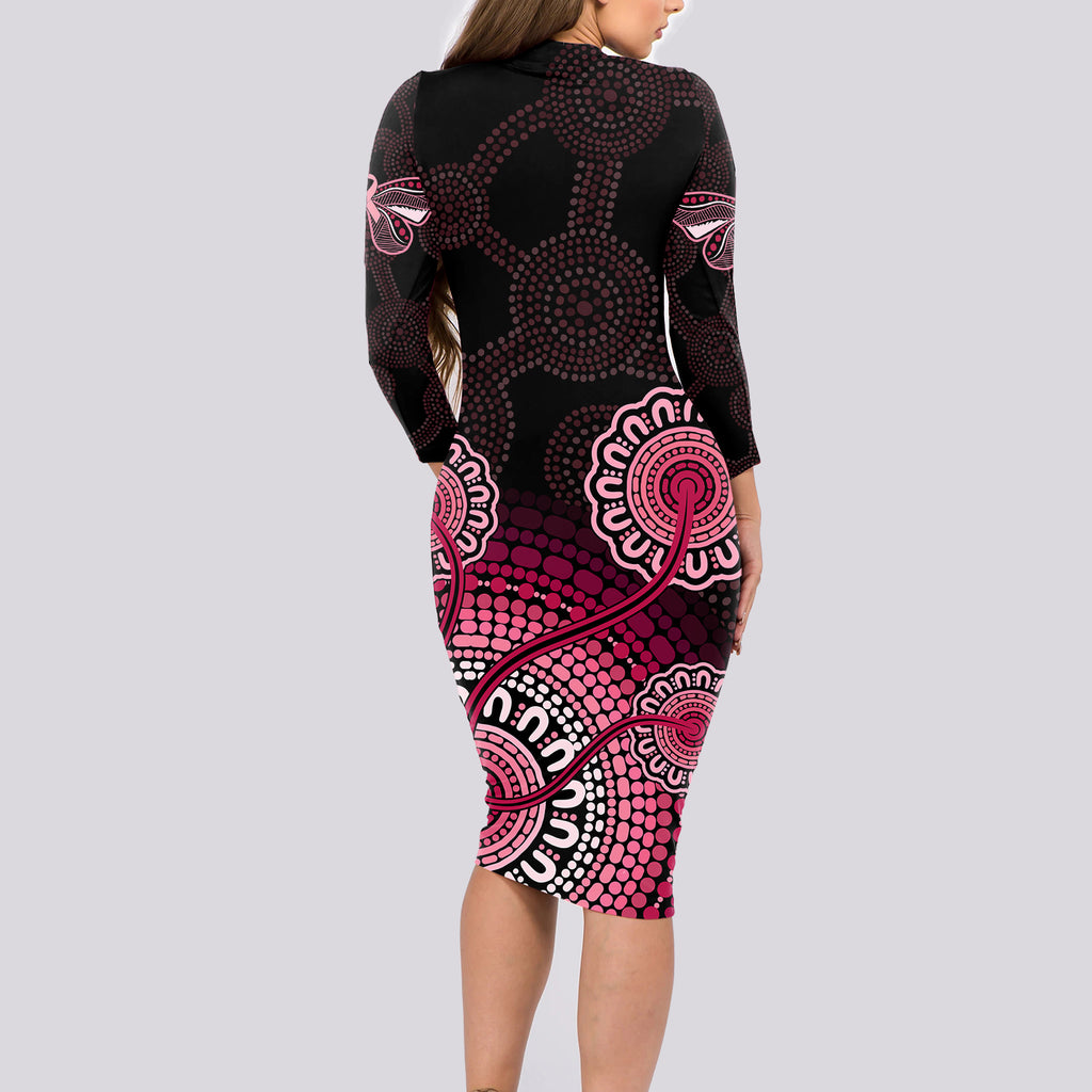 australia-indigenous-long-sleeve-bodycon-dress-breast-cancer-ribbon-aboriginal-art-black