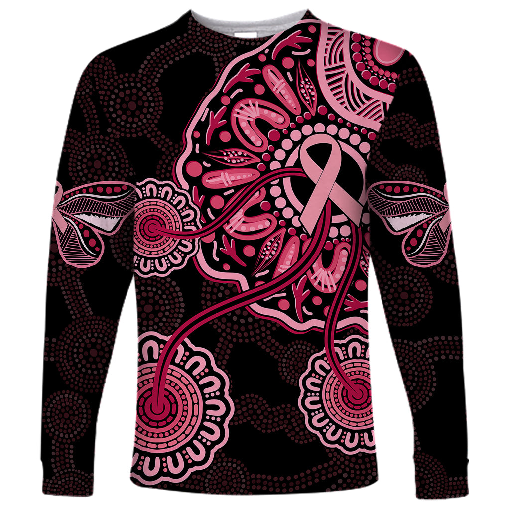 australia-indigenous-long-sleeve-shirt-breast-cancer-ribbon-aboriginal-art-black