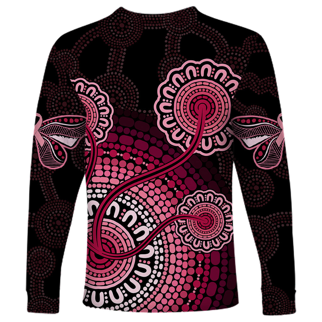 australia-indigenous-long-sleeve-shirt-breast-cancer-ribbon-aboriginal-art-black