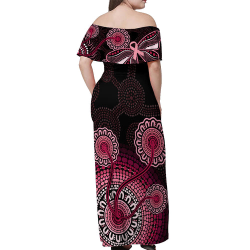 australia-indigenous-off-shoulder-maxi-dress-breast-cancer-ribbon-aboriginal-art-black