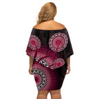 australia-indigenous-off-shoulder-short-dress-breast-cancer-ribbon-aboriginal-art-black