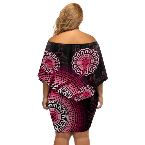 australia-indigenous-off-shoulder-short-dress-breast-cancer-ribbon-aboriginal-art-black