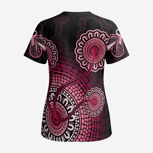 Australia Indigenous Scrub Top Breast Cancer Ribbon Aboriginal Art - Black - Aussie Hoodie