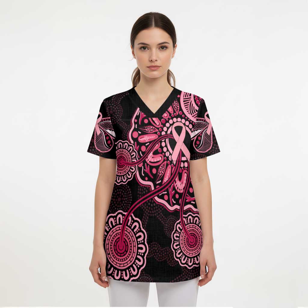 Australia Indigenous Scrub Top Breast Cancer Ribbon Aboriginal Art - Black - Aussie Hoodie