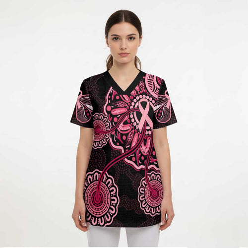 Australia Indigenous Scrub Top Breast Cancer Ribbon Aboriginal Art - Black - Aussie Hoodie