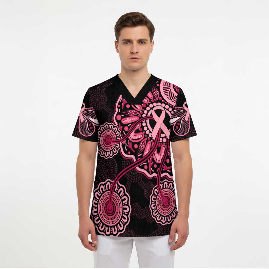 Australia Indigenous Scrub Top Breast Cancer Ribbon Aboriginal Art - Black - Aussie Hoodie