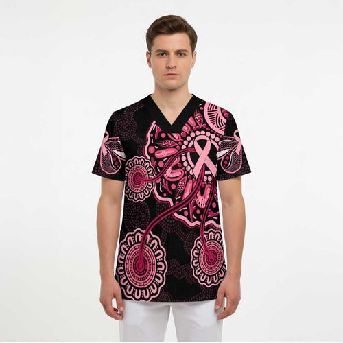Australia Indigenous Scrub Top Breast Cancer Ribbon Aboriginal Art - Black - Aussie Hoodie