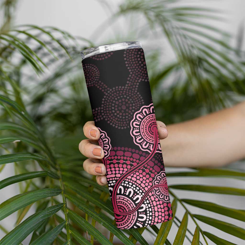 Australia Indigenous Skinny Tumbler Breast Cancer Ribbon Aboriginal Art - Black