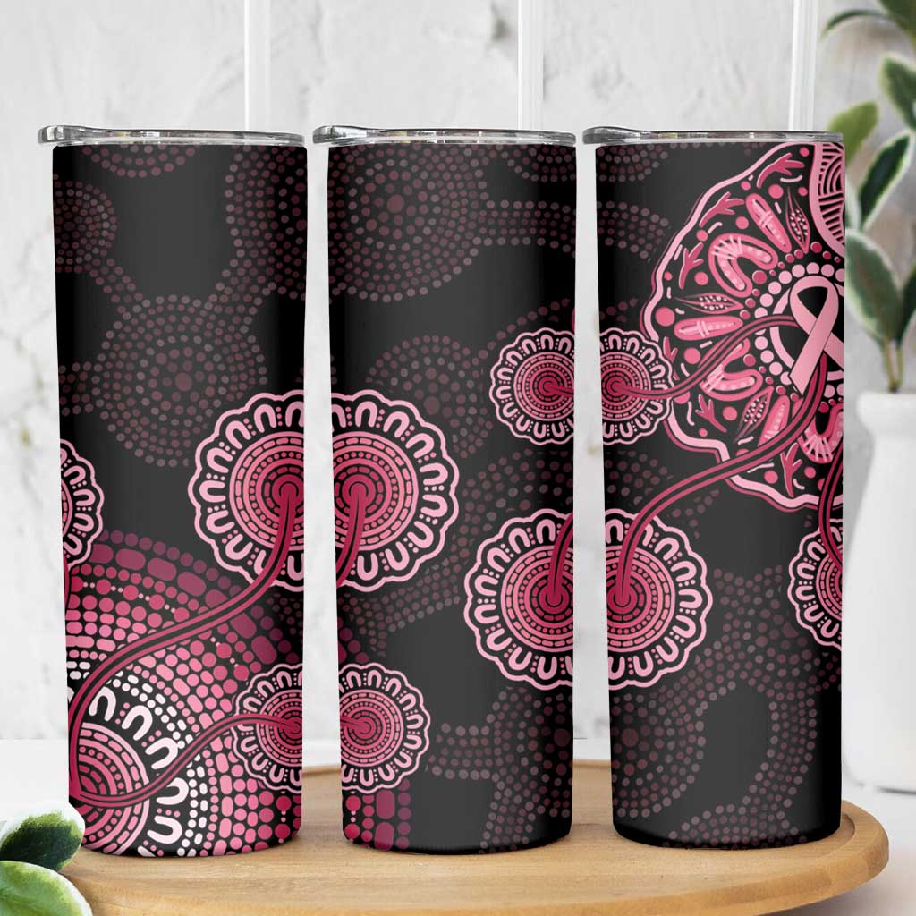 Australia Indigenous Skinny Tumbler Breast Cancer Ribbon Aboriginal Art - Black
