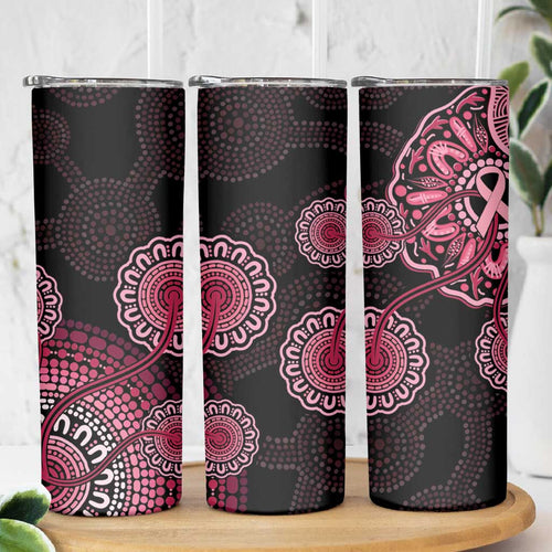 Australia Indigenous Skinny Tumbler Breast Cancer Ribbon Aboriginal Art - Black