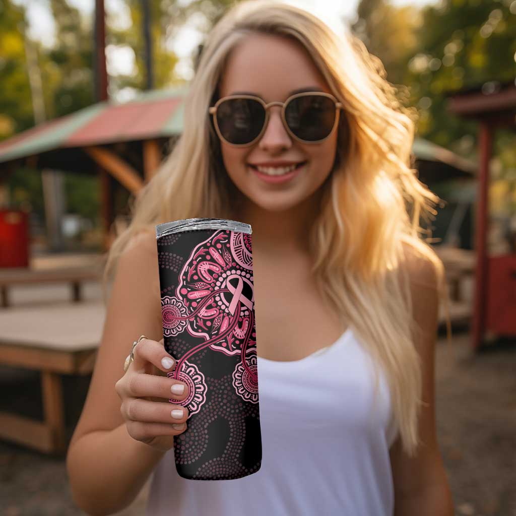 Australia Indigenous Skinny Tumbler Breast Cancer Ribbon Aboriginal Art - Black