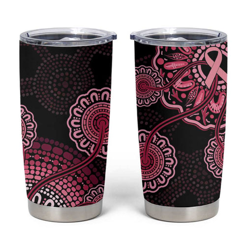 Australia Indigenous Tumbler Cup Breast Cancer Ribbon Aboriginal Art - Black
