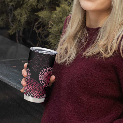 Australia Indigenous Tumbler Cup Breast Cancer Ribbon Aboriginal Art - Black