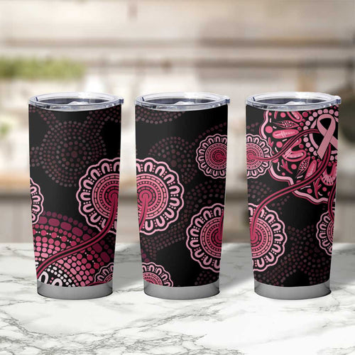 Australia Indigenous Tumbler Cup Breast Cancer Ribbon Aboriginal Art - Black