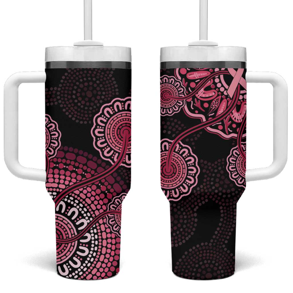 Australia Indigenous Tumbler With Handle Breast Cancer Ribbon Aboriginal Art - Black