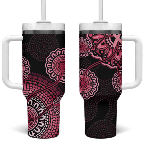 Australia Indigenous Tumbler With Handle Breast Cancer Ribbon Aboriginal Art - Black