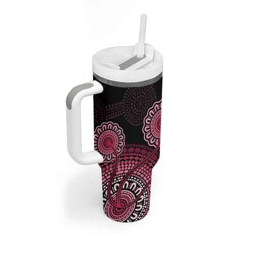 Australia Indigenous Tumbler With Handle Breast Cancer Ribbon Aboriginal Art - Black
