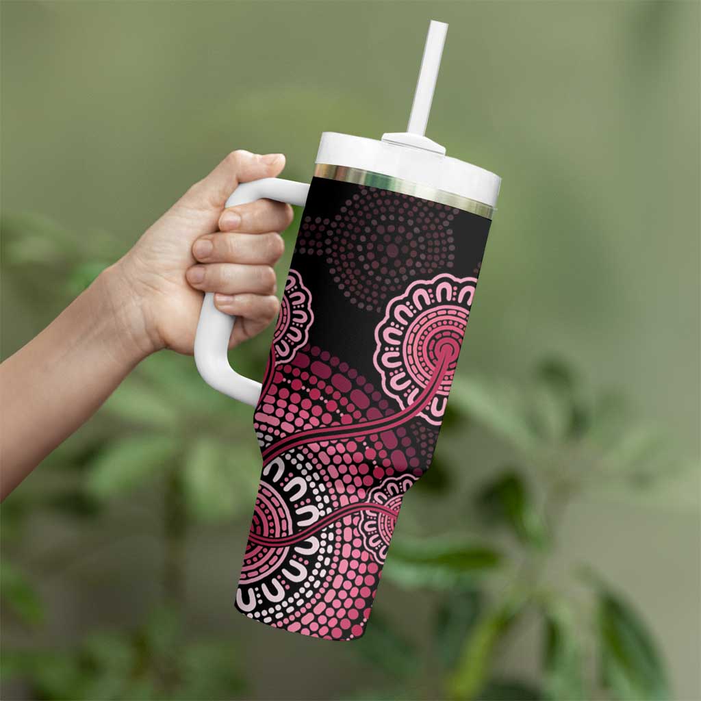 Australia Indigenous Tumbler With Handle Breast Cancer Ribbon Aboriginal Art - Black