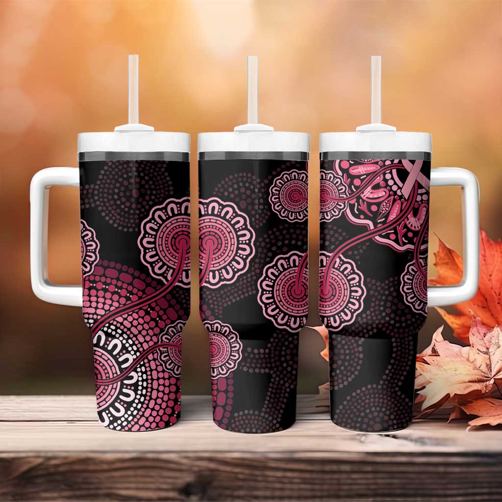 Australia Indigenous Tumbler With Handle Breast Cancer Ribbon Aboriginal Art - Black