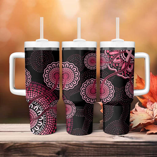 Australia Indigenous Tumbler With Handle Breast Cancer Ribbon Aboriginal Art - Black