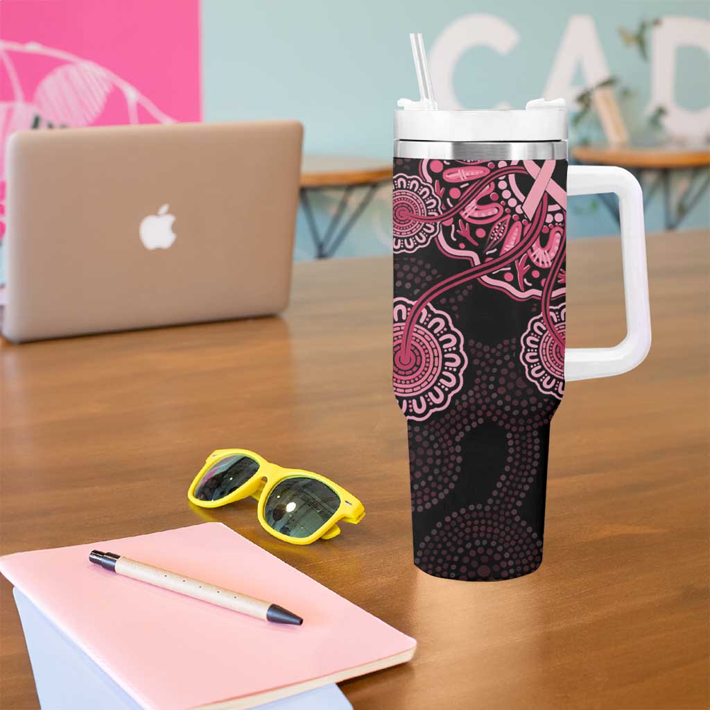 Australia Indigenous Tumbler With Handle Breast Cancer Ribbon Aboriginal Art - Black