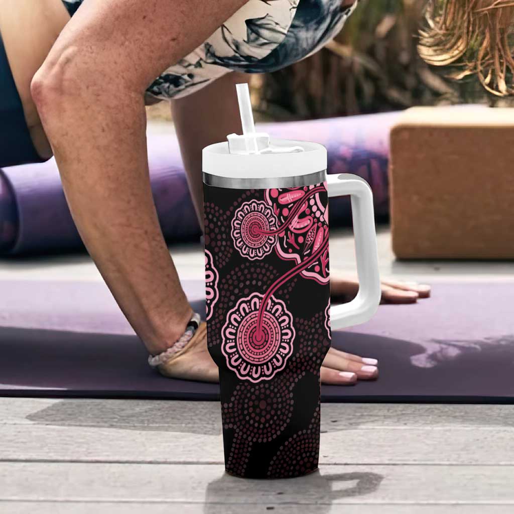 Australia Indigenous Tumbler With Handle Breast Cancer Ribbon Aboriginal Art - Black