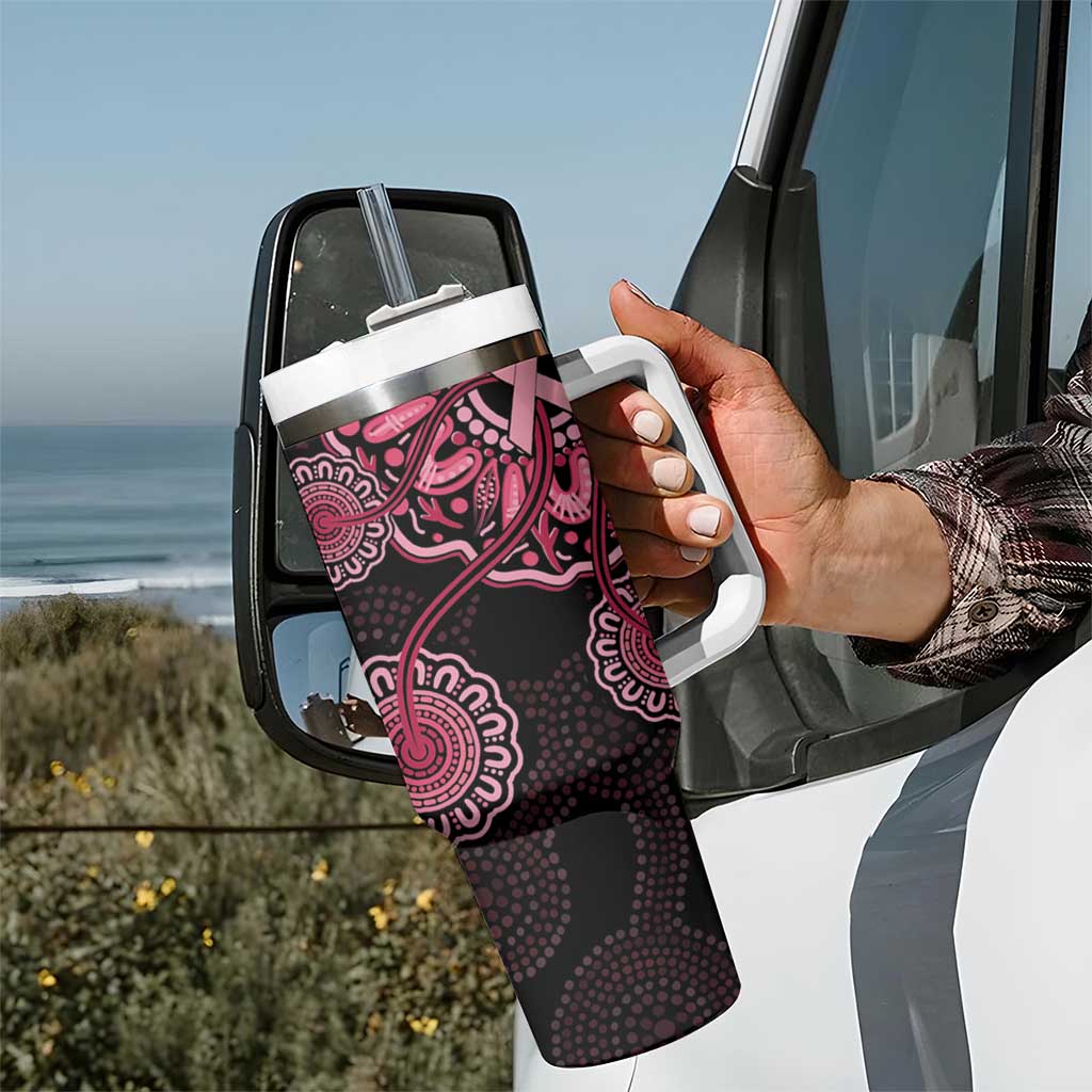 Australia Indigenous Tumbler With Handle Breast Cancer Ribbon Aboriginal Art - Black