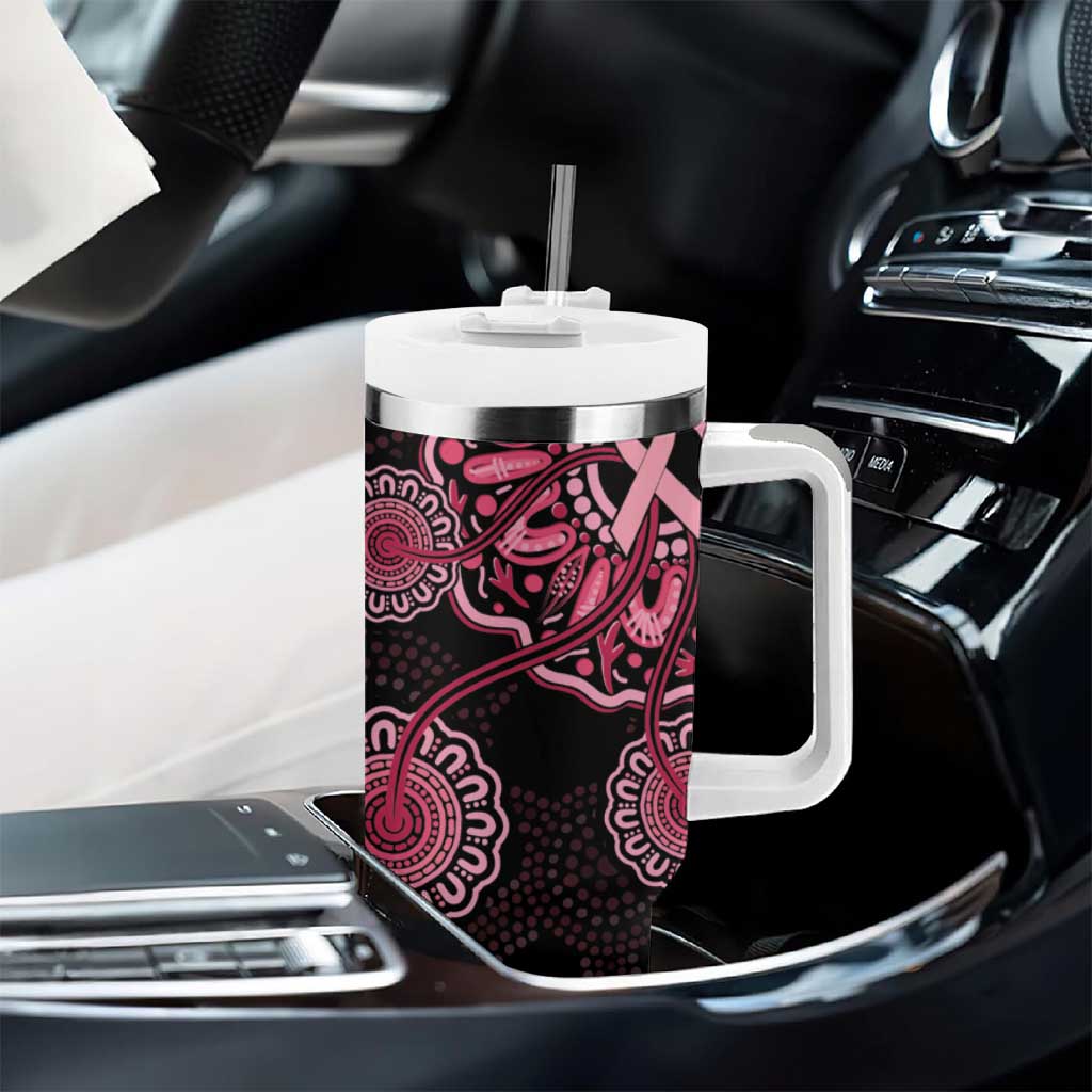 Australia Indigenous Tumbler With Handle Breast Cancer Ribbon Aboriginal Art - Black
