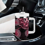 Australia Indigenous Tumbler With Handle Breast Cancer Ribbon Aboriginal Art - Black
