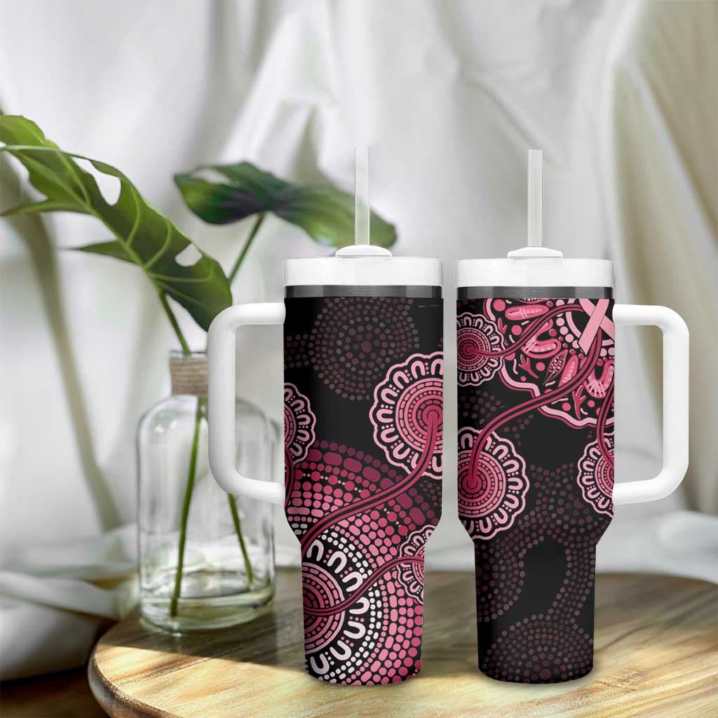 Australia Indigenous Tumbler With Handle Breast Cancer Ribbon Aboriginal Art - Black
