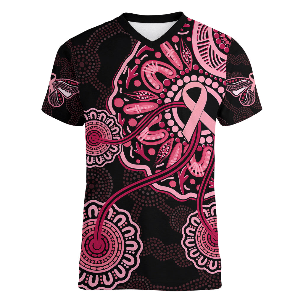 australia-indigenous-women-v-neck-t-shirt-breast-cancer-ribbon-aboriginal-art-black