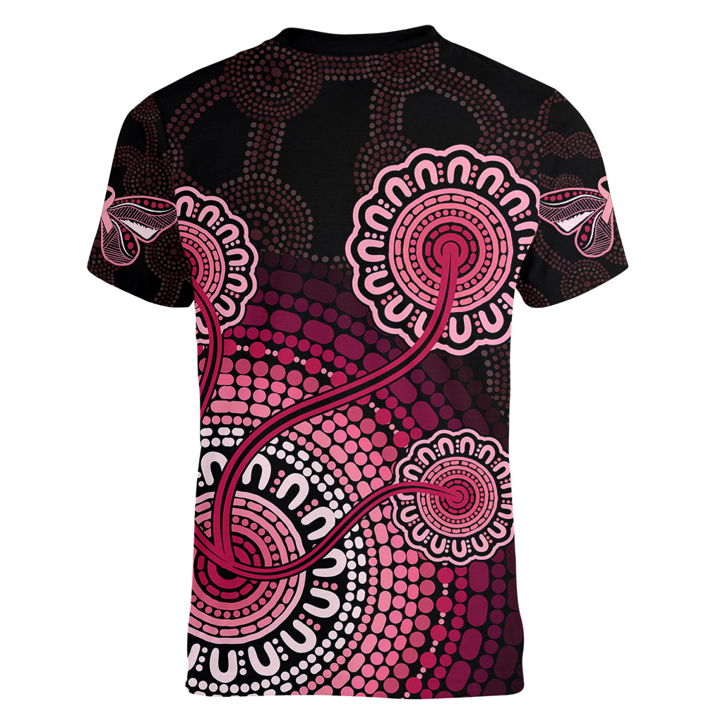 australia-indigenous-women-v-neck-t-shirt-breast-cancer-ribbon-aboriginal-art-black