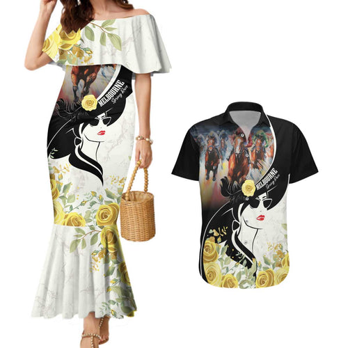 Melbourne Horse Racing Couples Matching Mermaid Dress and Hawaiian Shirt Derby Day