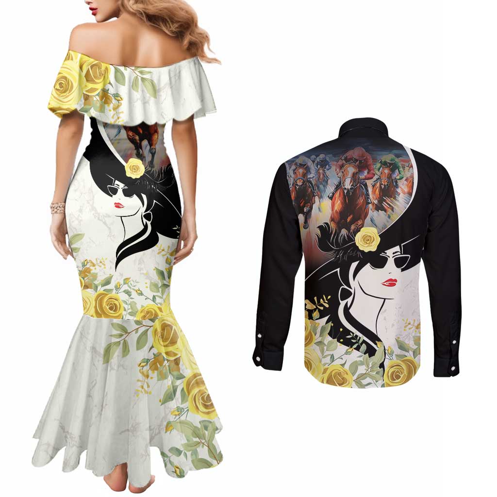 Melbourne Horse Racing Couples Matching Mermaid Dress and Long Sleeve Button Shirt Derby Day