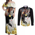 Melbourne Horse Racing Couples Matching Off Shoulder Maxi Dress and Long Sleeve Button Shirt Derby Day