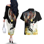 Melbourne Horse Racing Couples Matching Off The Shoulder Long Sleeve Dress and Hawaiian Shirt Derby Day
