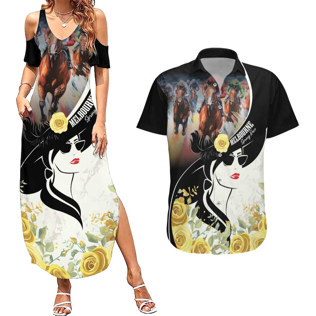 Melbourne Horse Racing Couples Matching Summer Maxi Dress and Hawaiian Shirt Derby Day