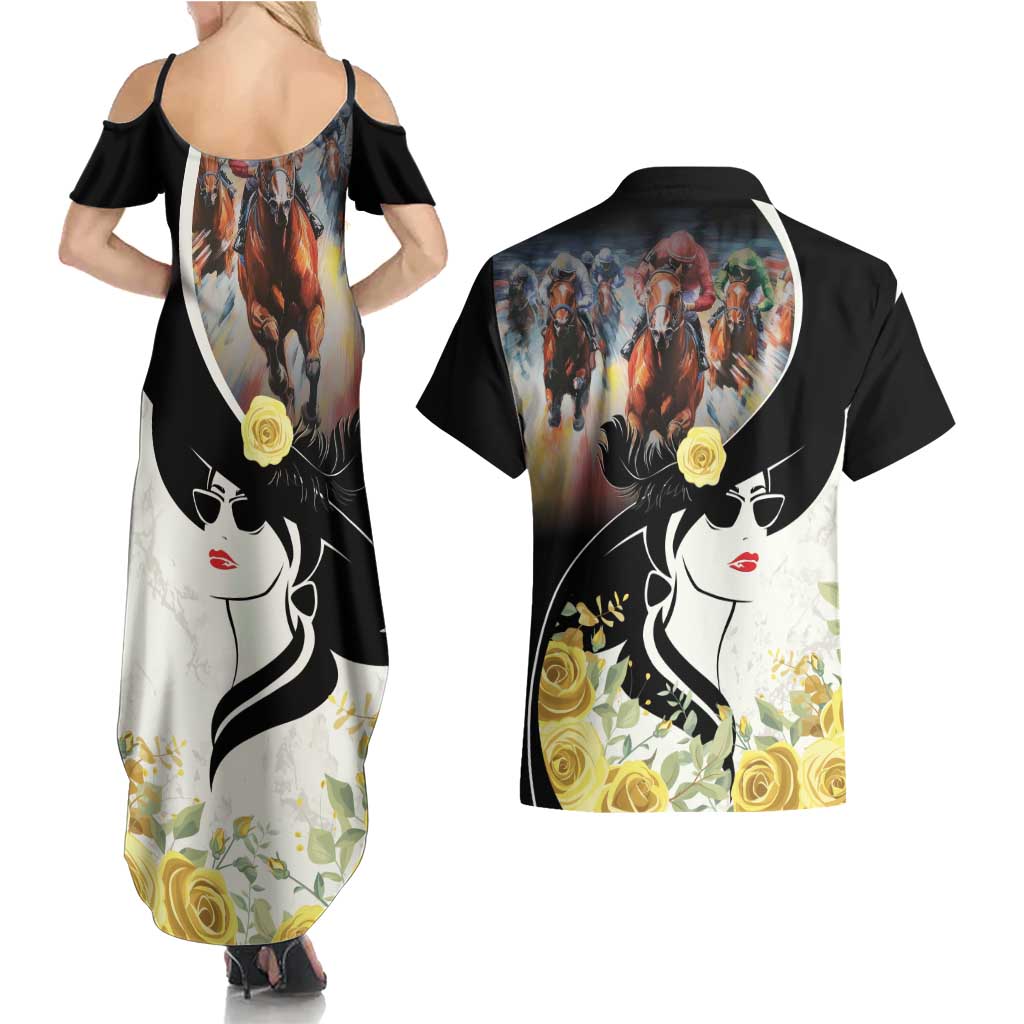 Melbourne Horse Racing Couples Matching Summer Maxi Dress and Hawaiian Shirt Derby Day