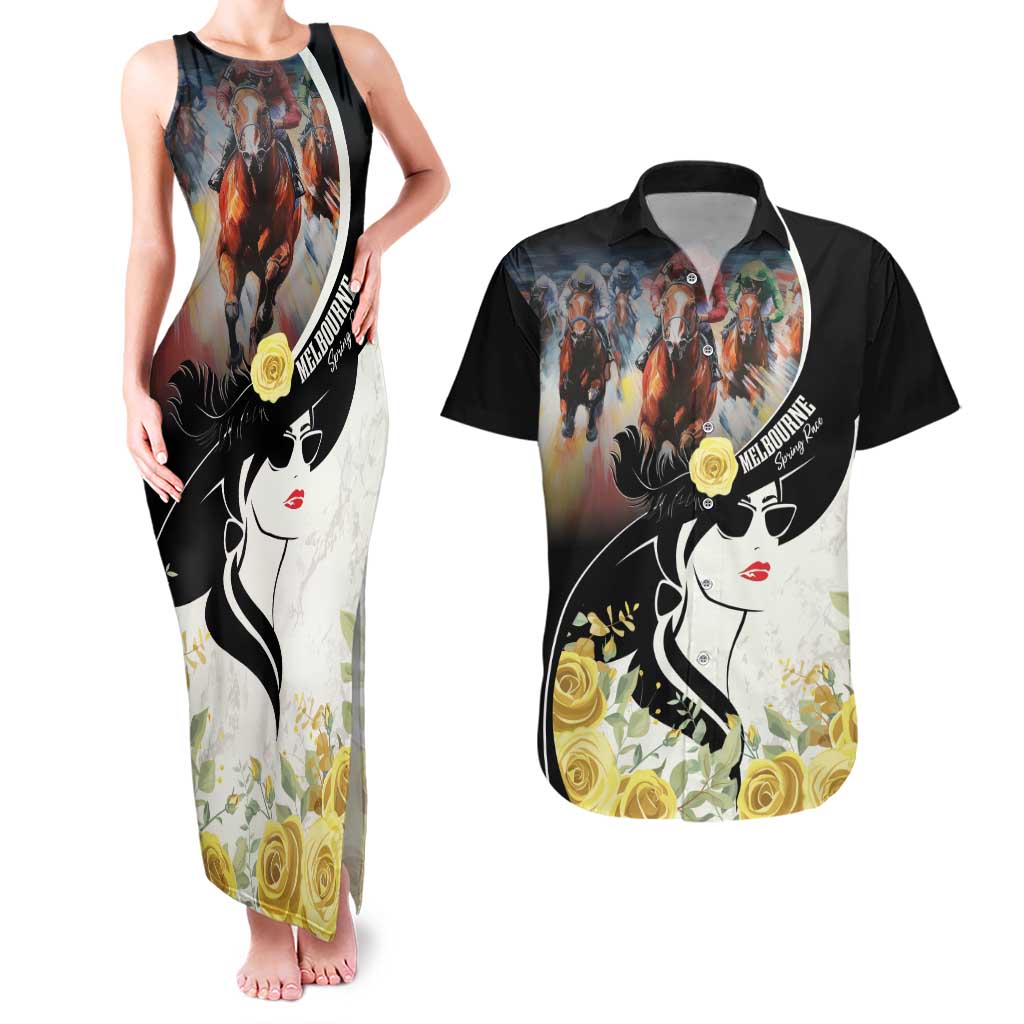 Melbourne Horse Racing Couples Matching Tank Maxi Dress and Hawaiian Shirt Derby Day