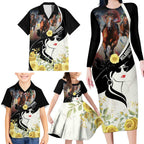 Melbourne Horse Racing Family Matching Long Sleeve Bodycon Dress and Hawaiian Shirt Derby Day