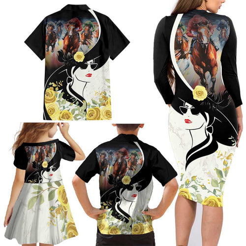 Melbourne Horse Racing Family Matching Long Sleeve Bodycon Dress and Hawaiian Shirt Derby Day