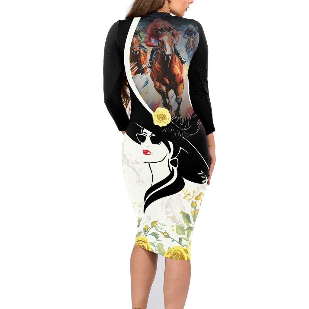 Melbourne Horse Racing Family Matching Long Sleeve Bodycon Dress and Hawaiian Shirt Derby Day