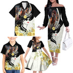 Melbourne Horse Racing Family Matching Off The Shoulder Long Sleeve Dress and Hawaiian Shirt Derby Day