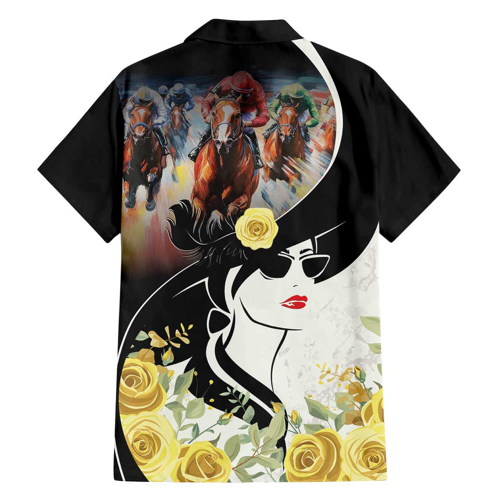 Melbourne Horse Racing Family Matching Off The Shoulder Long Sleeve Dress and Hawaiian Shirt Derby Day