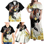 Melbourne Horse Racing Family Matching Off Shoulder Maxi Dress and Hawaiian Shirt Derby Day