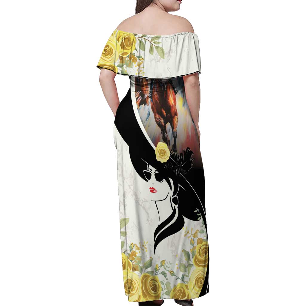 Melbourne Horse Racing Family Matching Off Shoulder Maxi Dress and Hawaiian Shirt Derby Day