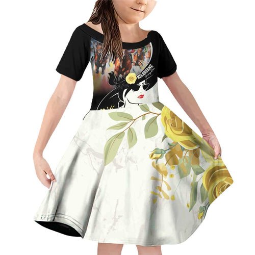 Melbourne Horse Racing Family Matching Off Shoulder Short Dress and Hawaiian Shirt Derby Day