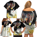 Melbourne Horse Racing Family Matching Off Shoulder Short Dress and Hawaiian Shirt Derby Day