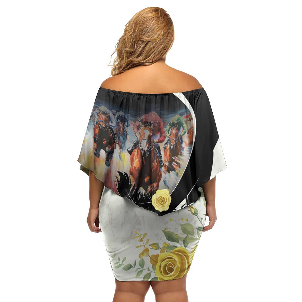 Melbourne Horse Racing Family Matching Off Shoulder Short Dress and Hawaiian Shirt Derby Day