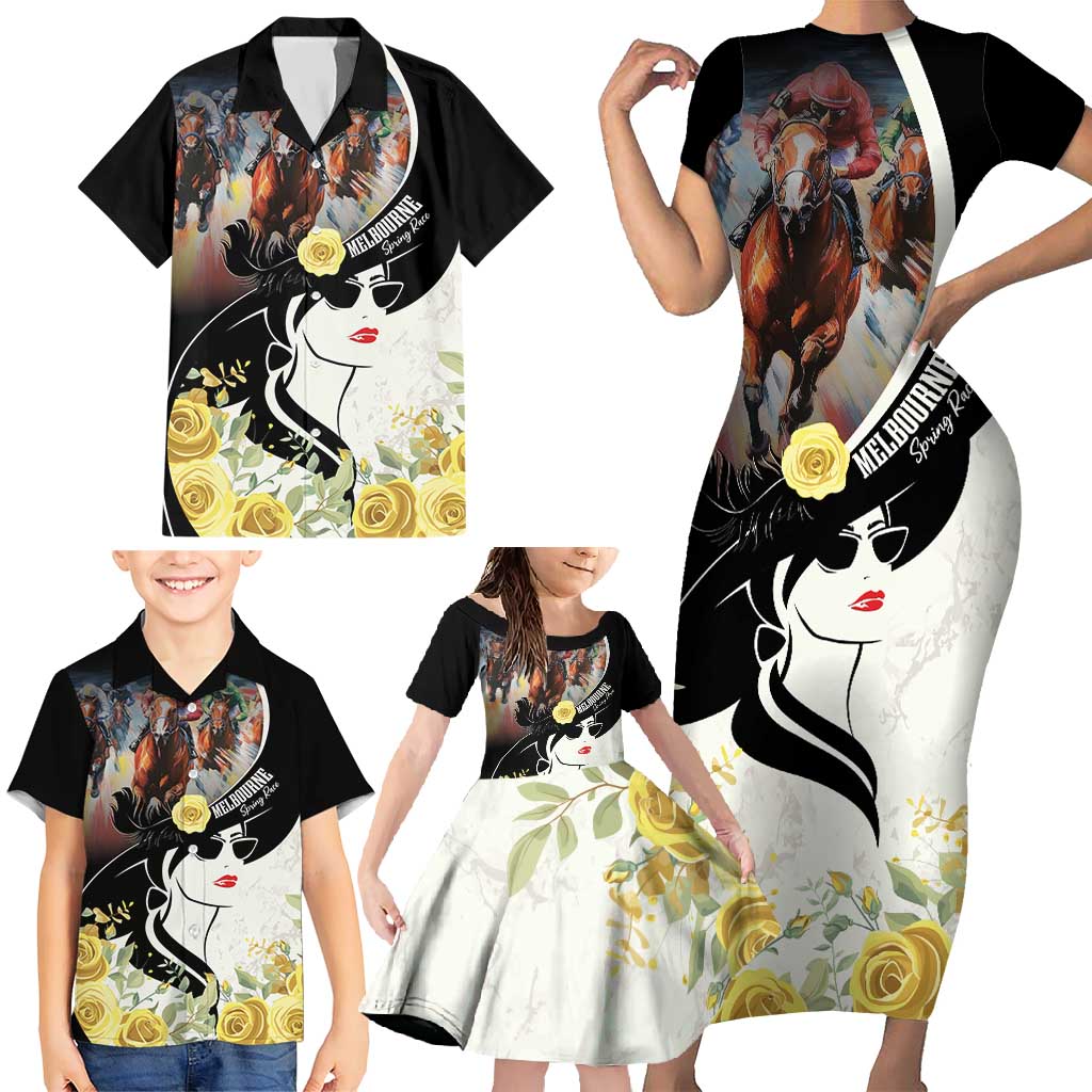Melbourne Horse Racing Family Matching Short Sleeve Bodycon Dress and Hawaiian Shirt Derby Day